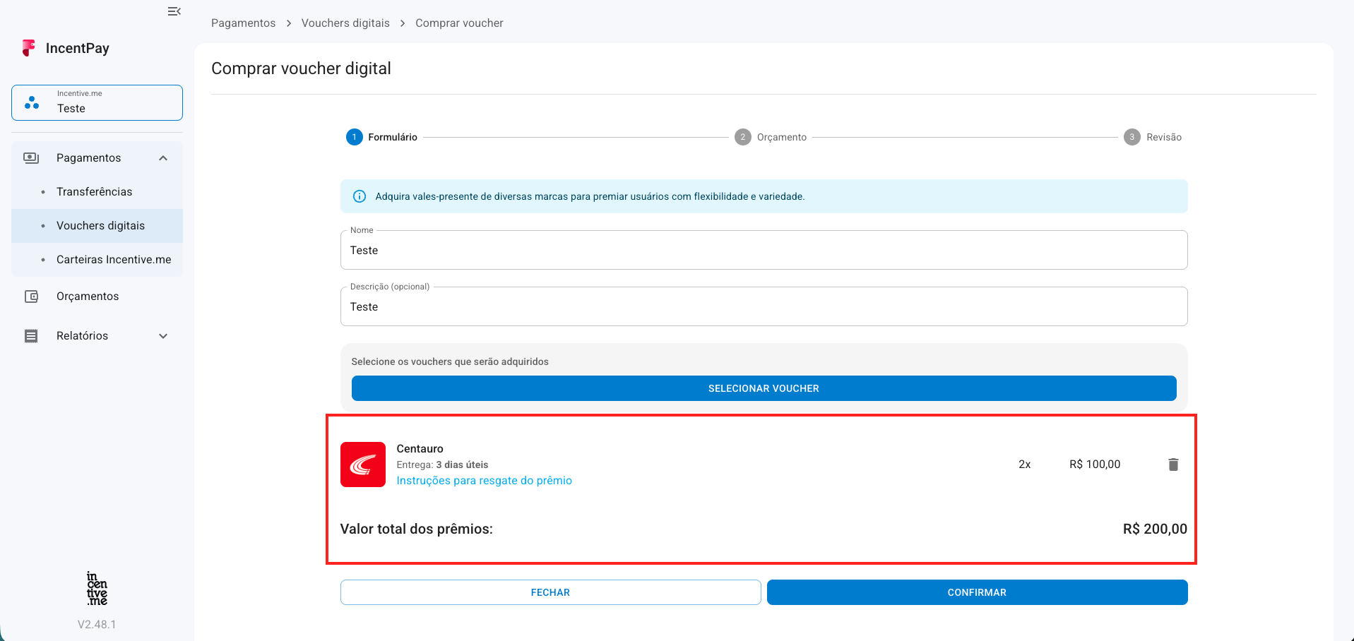 Adicionar mais vouchers